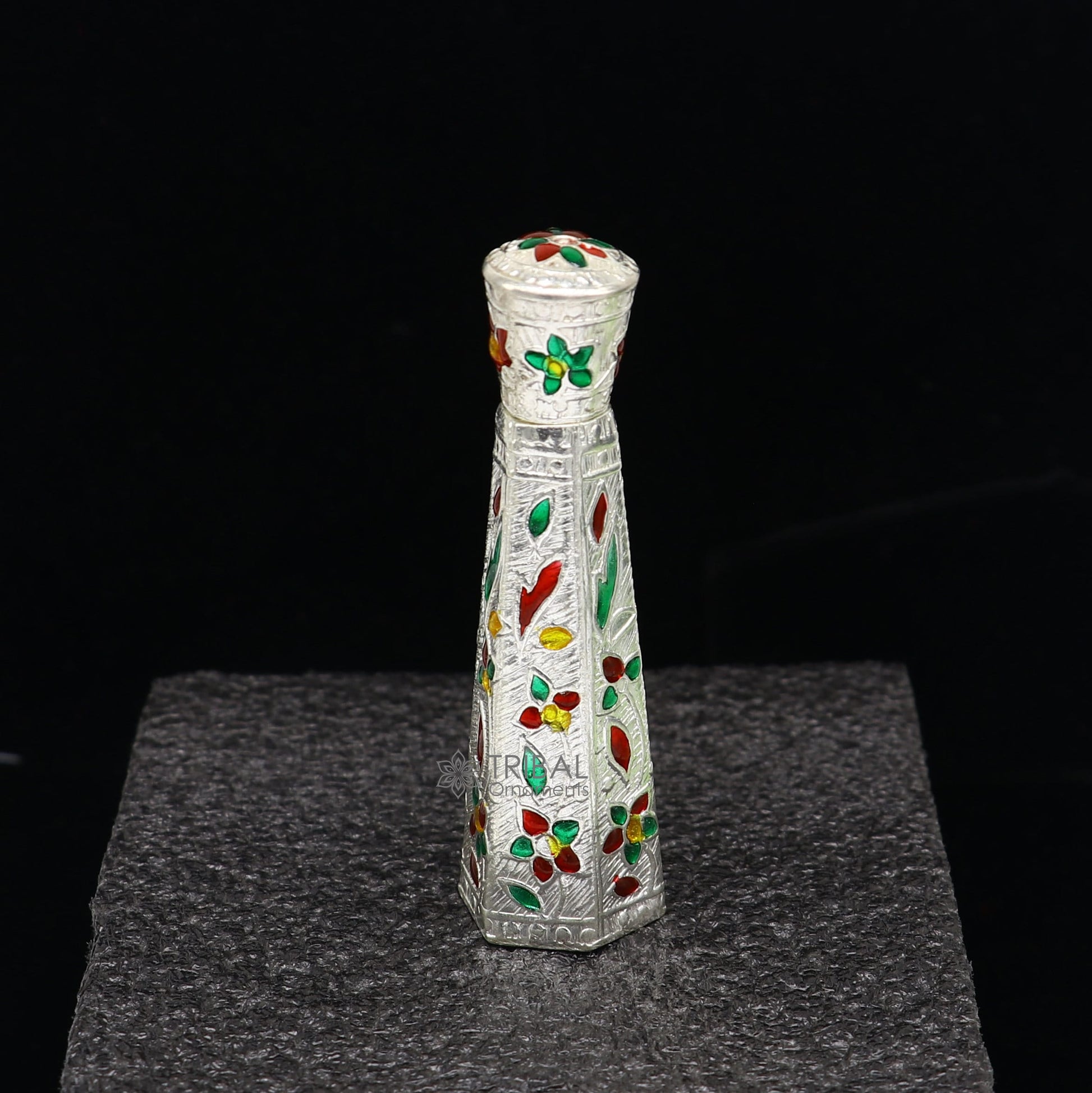 925 sterling silver sindur box for brides, enamel decorative container, part of Tribal Ornaments bridal collection, ideal for gifting