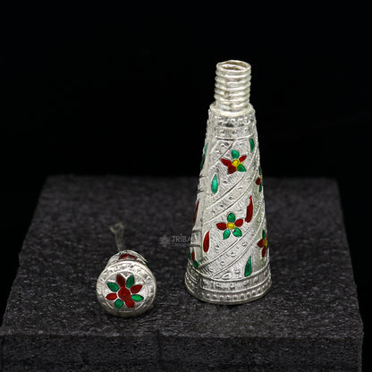 925 sterling silver sindur box, brides box/casket box bridal enamel sindur box collection, container box, eyeliner box gifting stb817 - TRIBAL ORNAMENTS