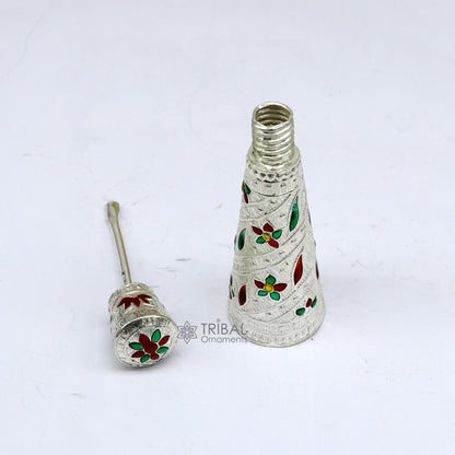 925 sterling silver sindur box, brides box/casket box bridal enamel sindur box collection, container box, eyeliner box gifting stb817 - TRIBAL ORNAMENTS