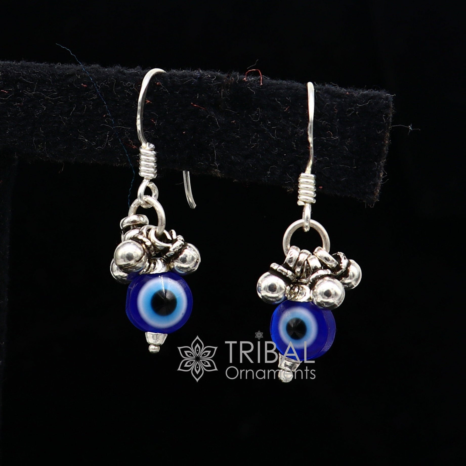 925 Sterling silver small evil eye handmade hoops earring amazing customized drop dangle evil eyes jewelry for girl's s1165 - TRIBAL ORNAMENTS