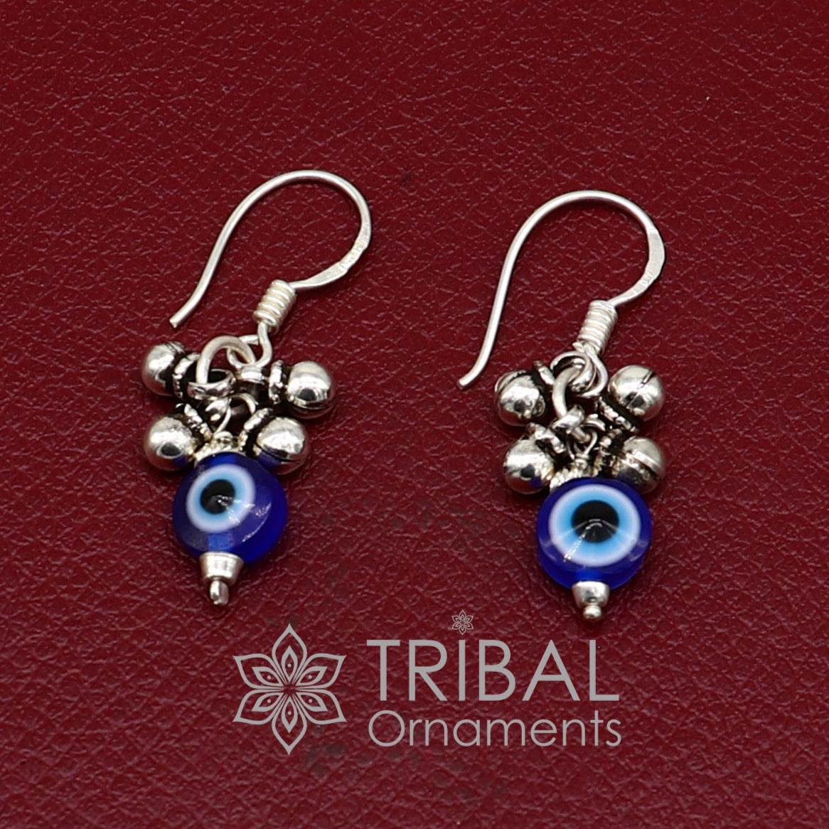 925 Sterling silver small evil eye handmade hoops earring amazing customized drop dangle evil eyes jewelry for girl's s1165 - TRIBAL ORNAMENTS