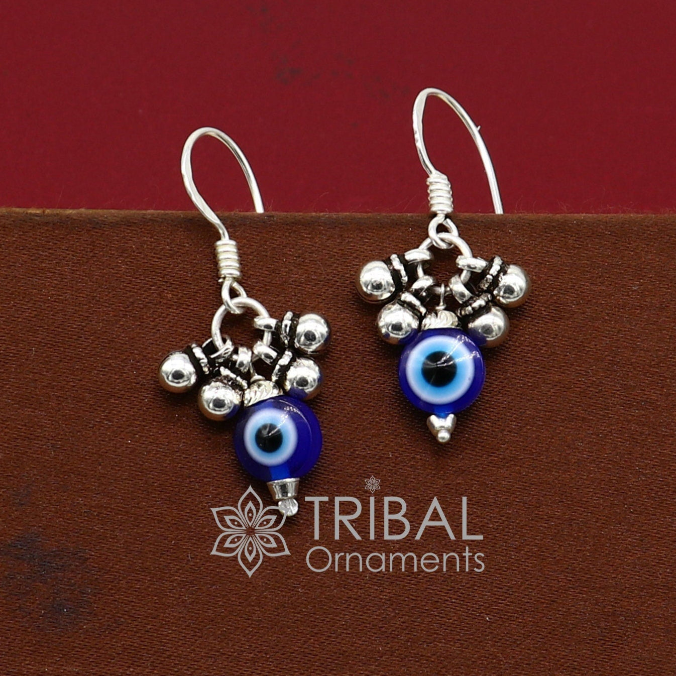 925 Sterling silver small evil eye handmade hoops earring amazing customized drop dangle evil eyes jewelry for girl's s1165 - TRIBAL ORNAMENTS