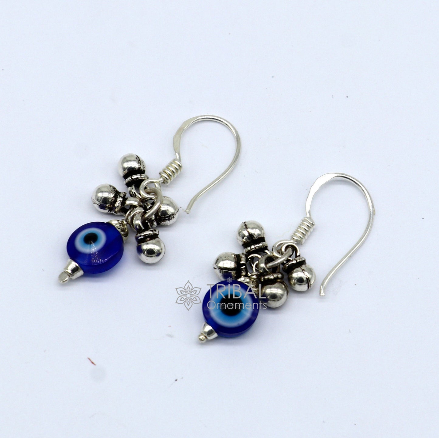 925 Sterling silver small evil eye handmade hoops earring amazing customized drop dangle evil eyes jewelry for girl's s1165 - TRIBAL ORNAMENTS