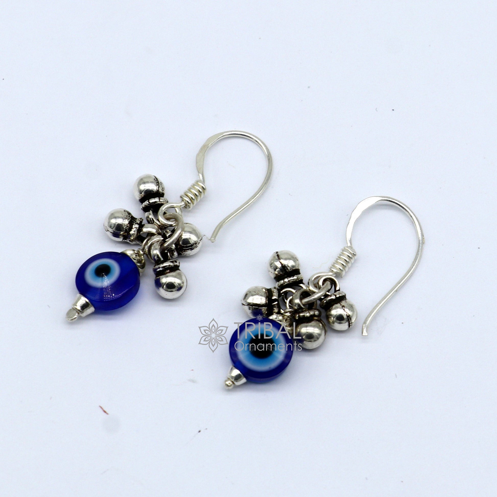925 Sterling silver small evil eye handmade hoops earring amazing customized drop dangle evil eyes jewelry for girl's s1165 - TRIBAL ORNAMENTS