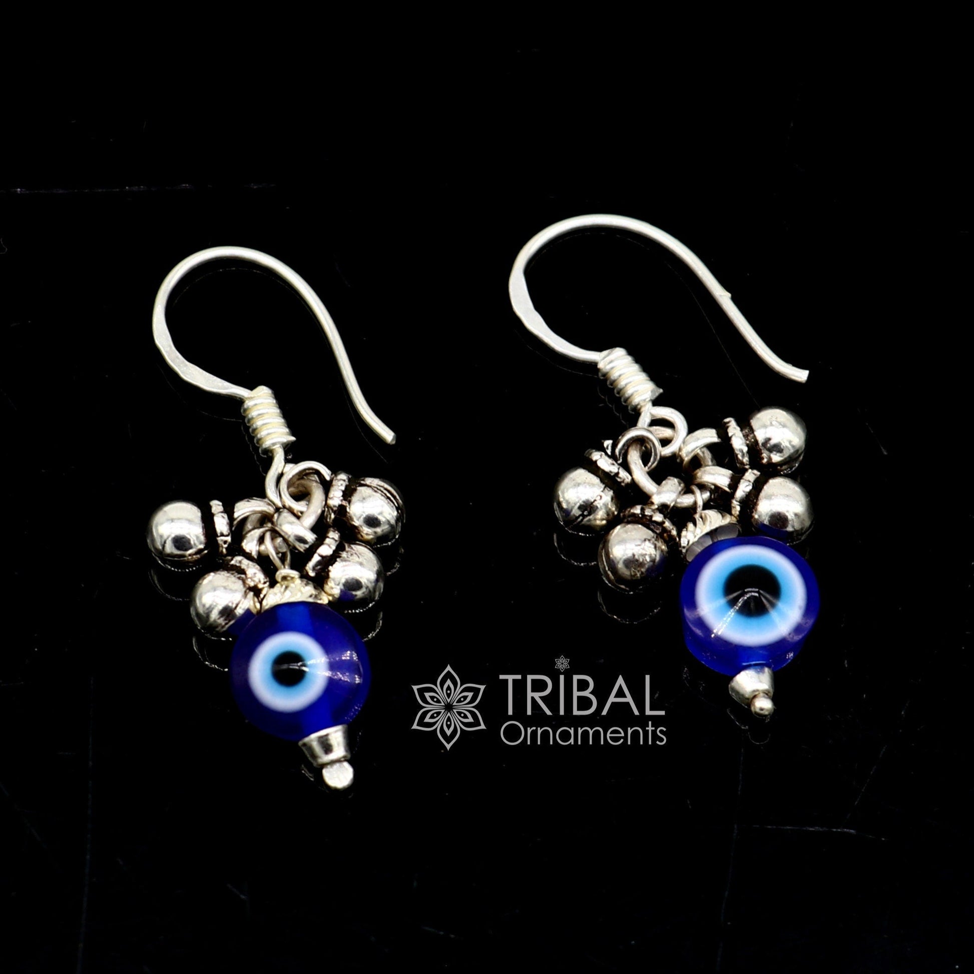 925 Sterling silver small evil eye handmade hoops earring amazing customized drop dangle evil eyes jewelry for girl's s1165 - TRIBAL ORNAMENTS