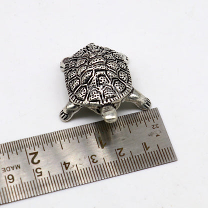 925 sterling silver Solid design small tortoise statue sculpture puja article collection silver figurine for wealth and prosperity art613 - TRIBAL ORNAMENTS