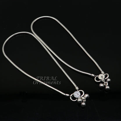 Sterling silver snake chain ankle bracelet by Tribal Ornaments, modern and trendy foot jewelry with a sleek, polished design.
