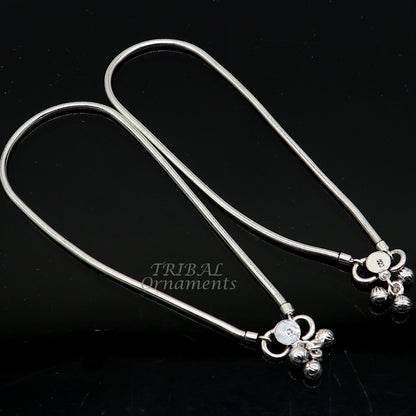 Sterling silver snake chain ankle bracelet by Tribal Ornaments, modern trendy foot jewelry with a sleek, customized design.
