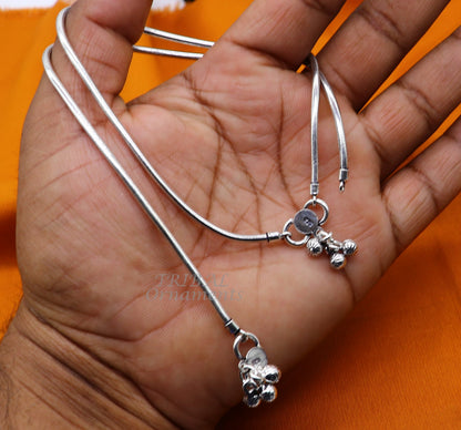Sterling silver snake chain ankle bracelet by TRIBAL ORNAMENTS, modern and trendy foot jewelry with a sleek, customized design.