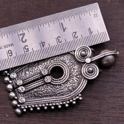 925 sterling silver tribal chitai work pendant with antique design and intricate tribal jewelry details