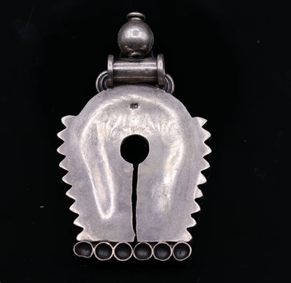 925 sterling silver tribal pendant featuring antique chitai work and intricate tribal design, showcasing traditional handcrafted jewelry.