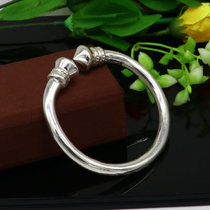 Sterling silver men's open face adjustable kada bracelet with traditional Indian cultural design by Tribal Ornaments.