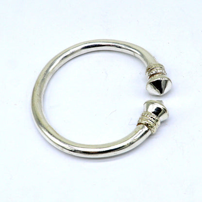 Sterling silver open-face adjustable men's kada bracelet with traditional Indian design, featuring heavy, plain cultural style.