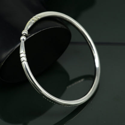 925 sterling silver solid plain shiny design unisex adjustable bangle kada, best gifting adjustable kada excellent brides jewelry nssk372 - TRIBAL ORNAMENTS