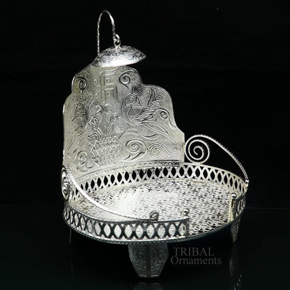 925 sterling silver solid Sinhasan throne for deity statues, intricately designed temple puja stand by TRIBAL ORNAMENTS