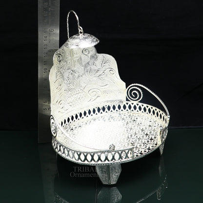 925 sterling silver solid Sinhasan throne for deity idol, intricately crafted god statue stand for temple puja and collectibles.