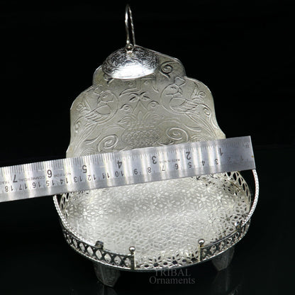 925 sterling silver solid Sinhasan throne stand for idol gods, intricately crafted temple puja accessory by Tribal Ornaments.