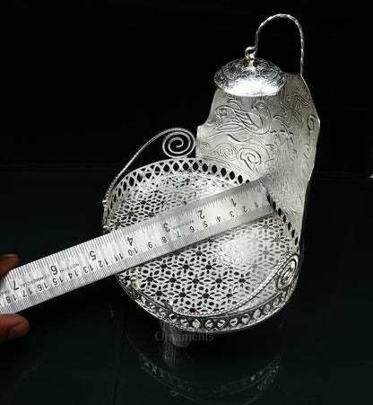 925 sterling silver solid Sinhasan throne for idol gods, ornate temple stand chair, decorative puja gift by TRIBAL ORNAMENTS