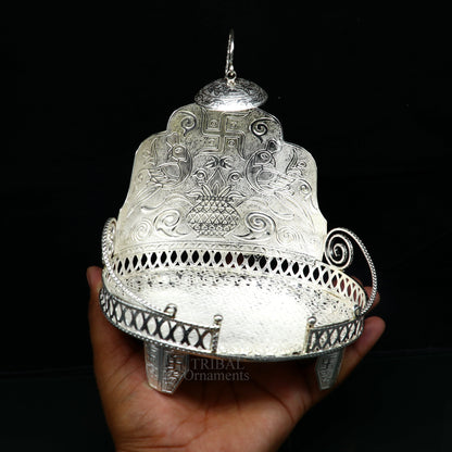 925 sterling silver solid Sinhasan throne stand for idol or god statue, temple puja decor, collectible gift by TRIBAL ORNAMENTS