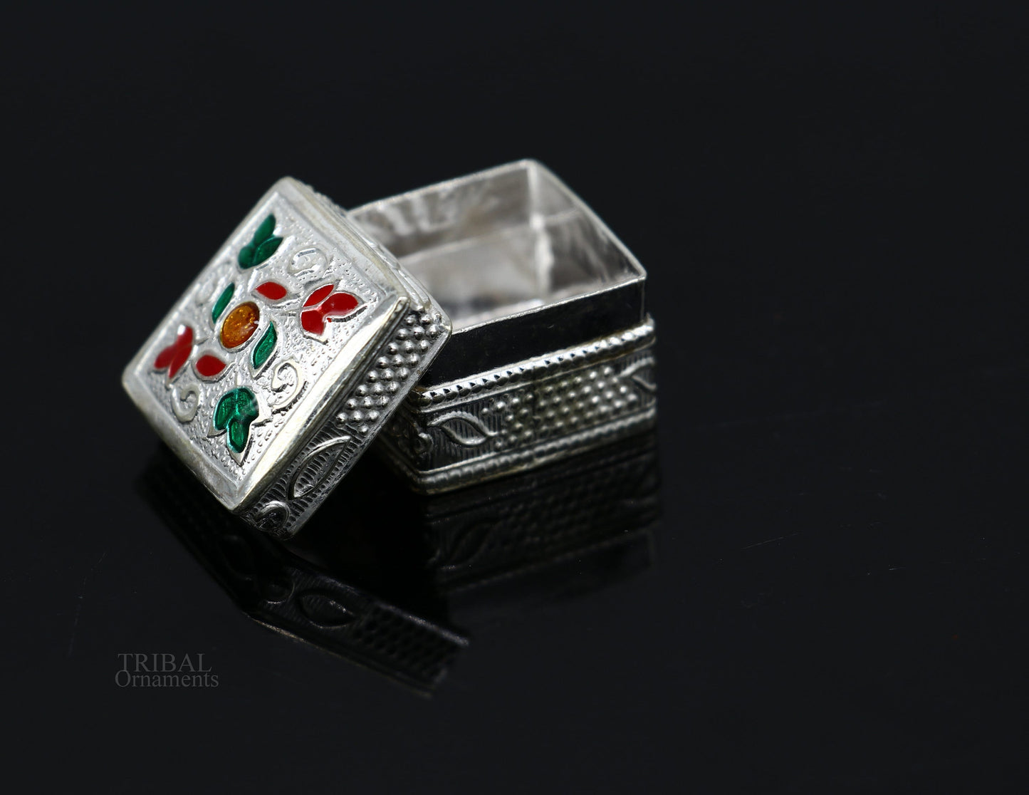 925 sterling silver square shape brides gift kajal box, trinket box, sindur box, eyeliner box, silver utensils, best bridal gift stb343 - TRIBAL ORNAMENTS