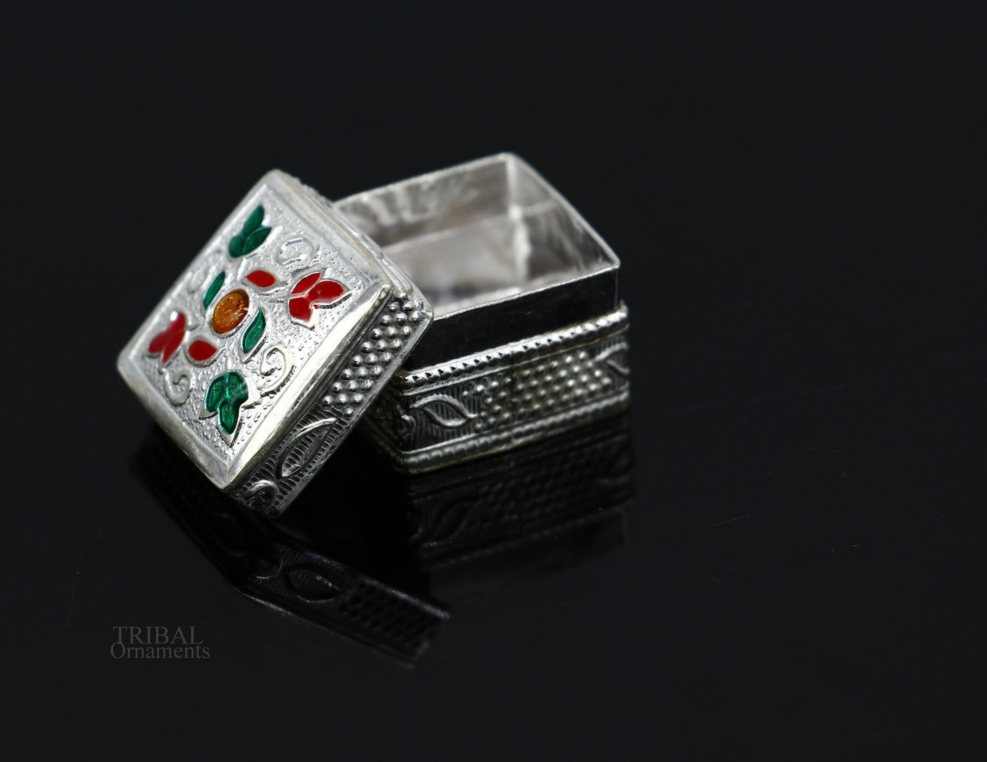 925 sterling silver square shape brides gift kajal box, trinket box, sindur box, eyeliner box, silver utensils, best bridal gift stb343 - TRIBAL ORNAMENTS
