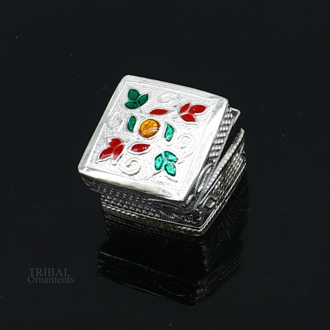 925 sterling silver square shape brides gift kajal box, trinket box, sindur box, eyeliner box, silver utensils, best bridal gift stb343 - TRIBAL ORNAMENTS