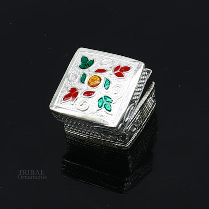 925 sterling silver square shape brides gift kajal box, trinket box, sindur box, eyeliner box, silver utensils, best bridal gift stb343 - TRIBAL ORNAMENTS