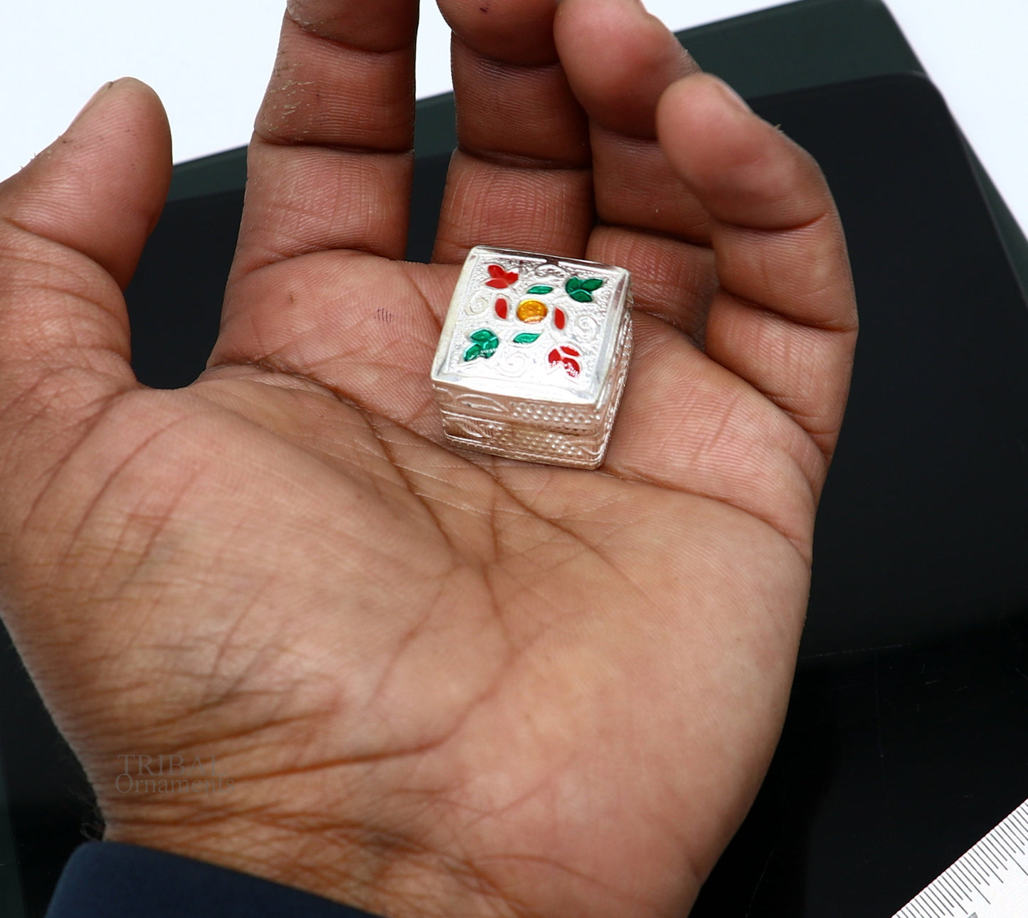 925 sterling silver square shape brides gift kajal box, trinket box, sindur box, eyeliner box, silver utensils, best bridal gift stb343 - TRIBAL ORNAMENTS