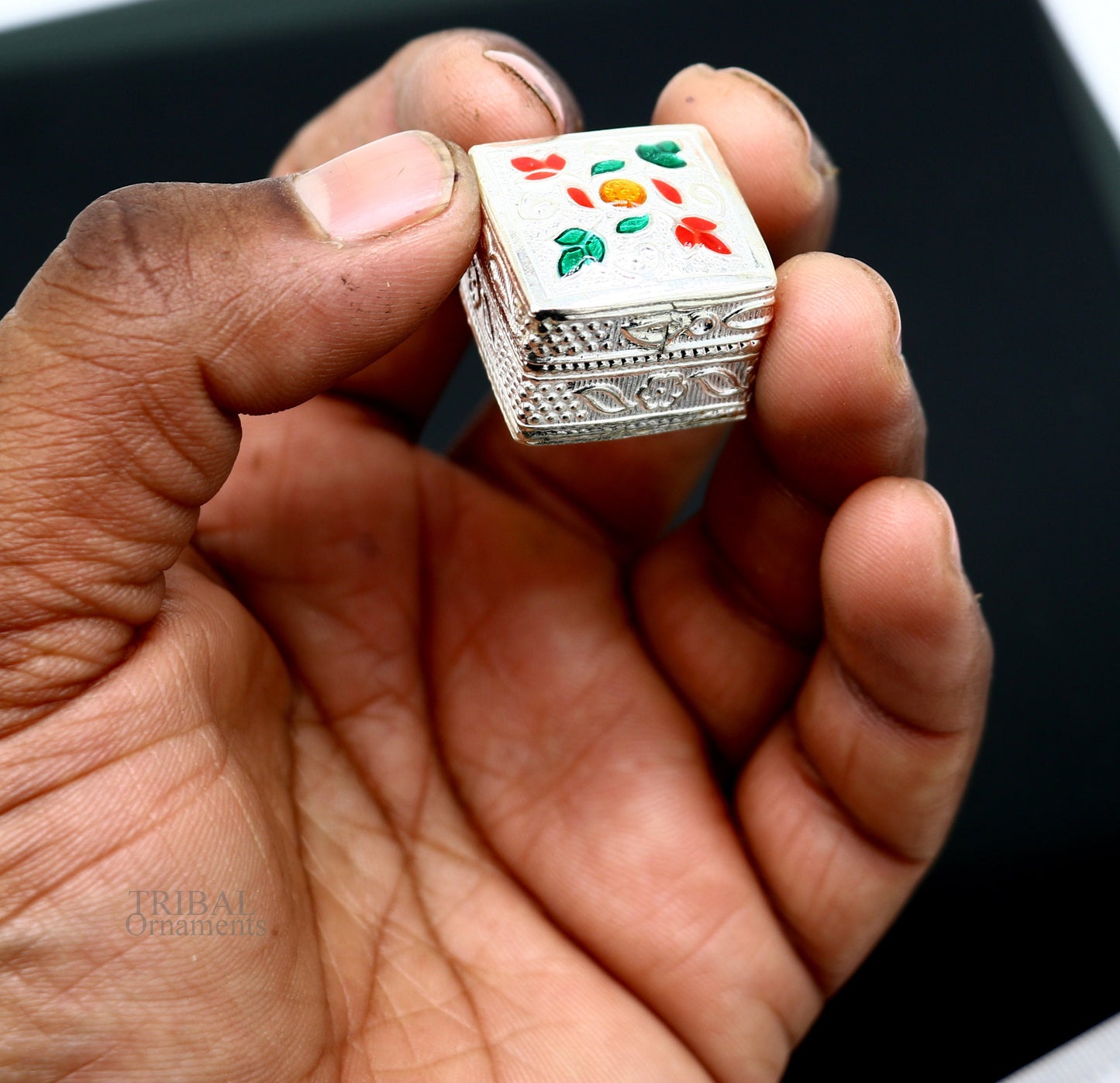 925 sterling silver square shape brides gift kajal box, trinket box, sindur box, eyeliner box, silver utensils, best bridal gift stb343 - TRIBAL ORNAMENTS