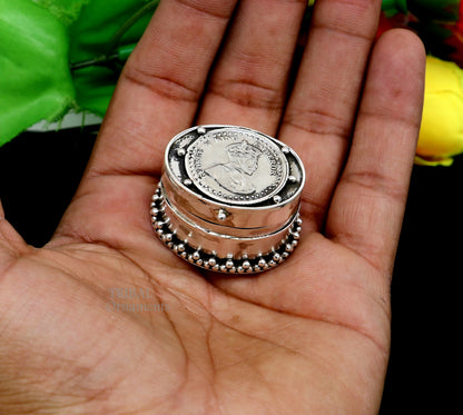 Sterling silver George V king emperor coin design trinket box, suitable for jewelry, kajal eyeliner, or Sindur, by TRIBAL ORNAMENTS.