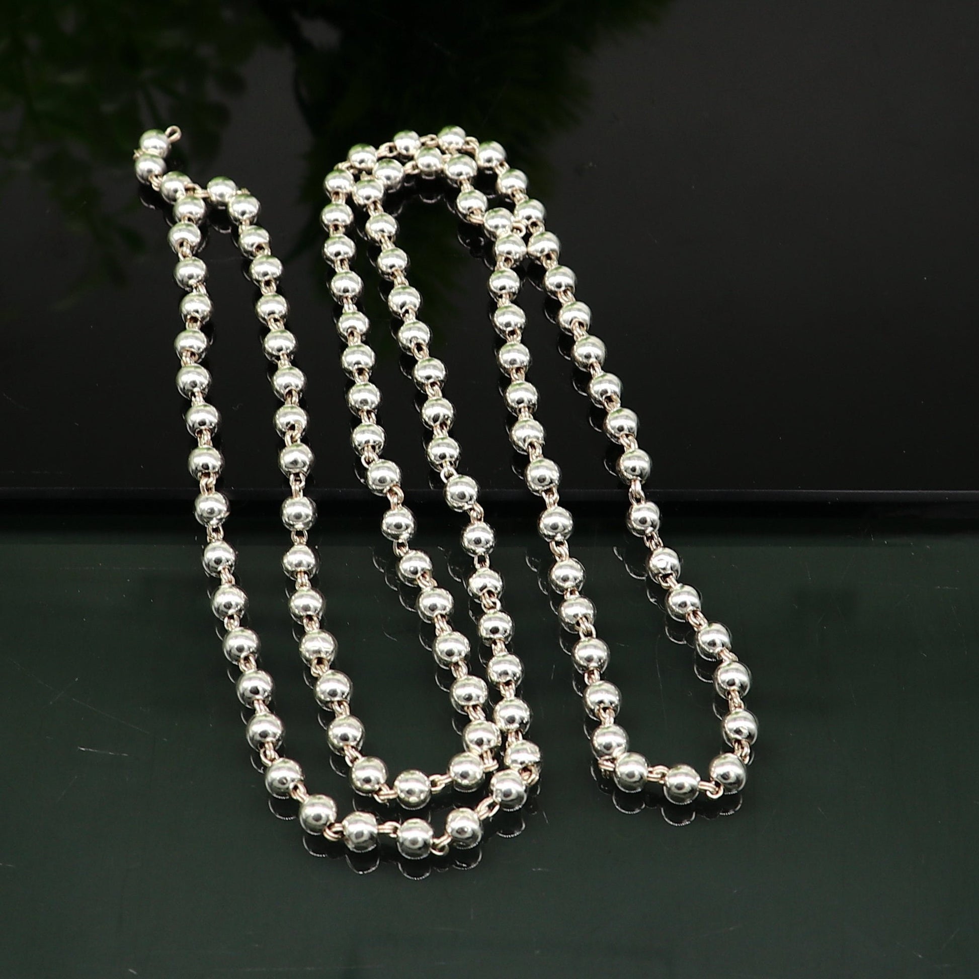 925 sterling silver stunning plain solid beads chain japp mala 108 beads japp chain 26 inches long unisex necklace stylish jewelry ch111 - TRIBAL ORNAMENTS