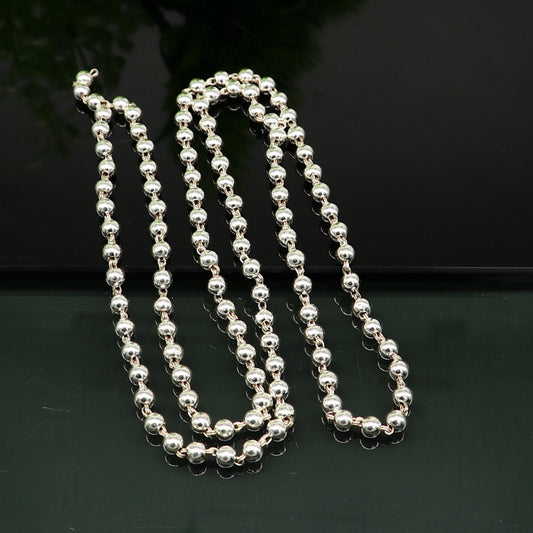 925 sterling silver stunning plain solid beads chain japp mala 108 beads japp chain 26 inches long unisex necklace stylish jewelry ch111 - TRIBAL ORNAMENTS