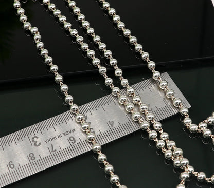 Sterling silver 108-bead japp mala necklace, 26 inches long, unisex stylish jewelry with plain solid beads by Tribal Ornaments.