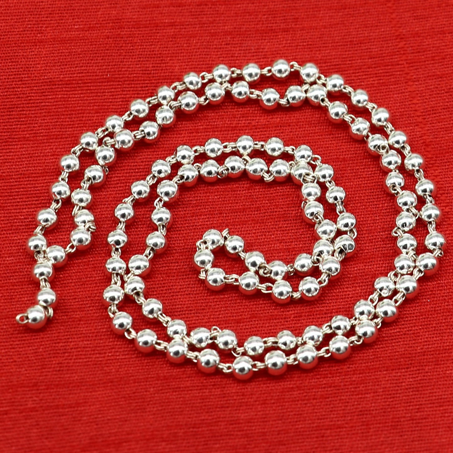 925 sterling silver stunning plain solid beads chain japp mala 108 beads japp chain 26 inches long unisex necklace stylish jewelry ch111 - TRIBAL ORNAMENTS