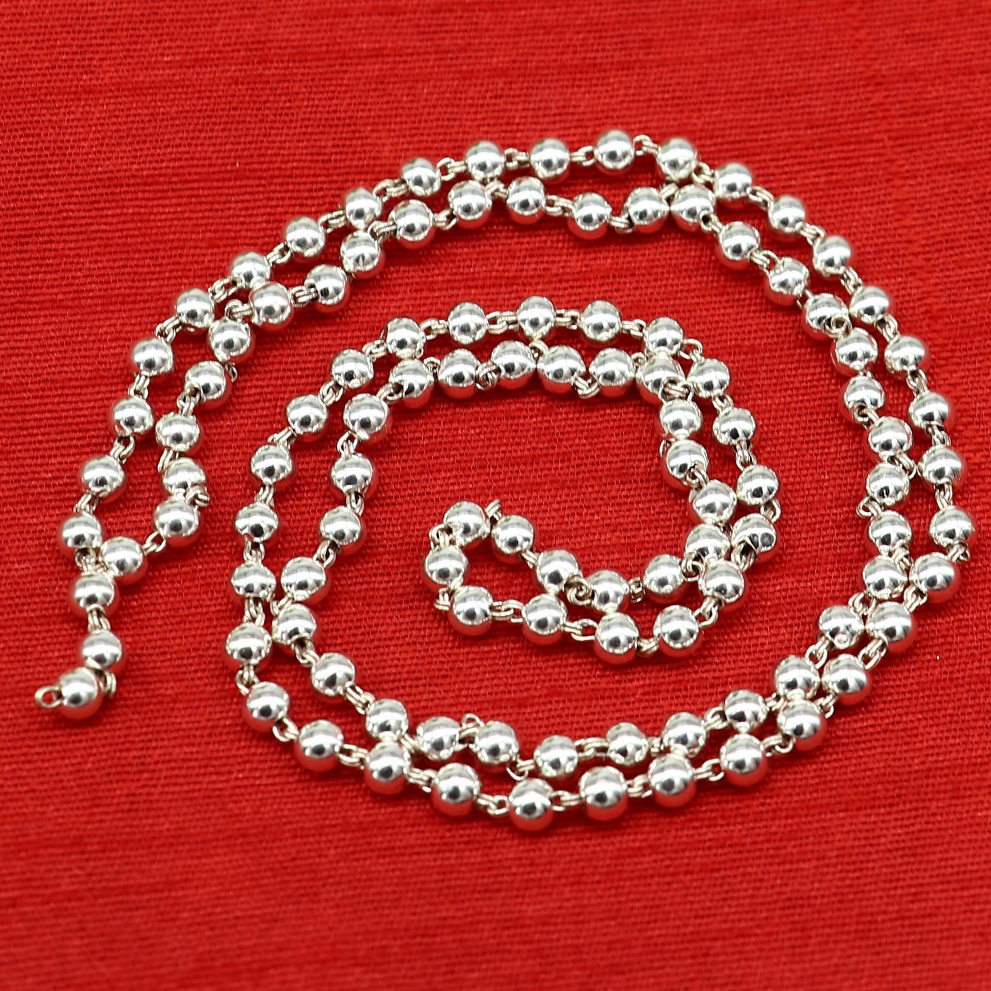 925 sterling silver stunning plain solid beads chain japp mala 108 beads japp chain 26 inches long unisex necklace stylish jewelry ch111 - TRIBAL ORNAMENTS