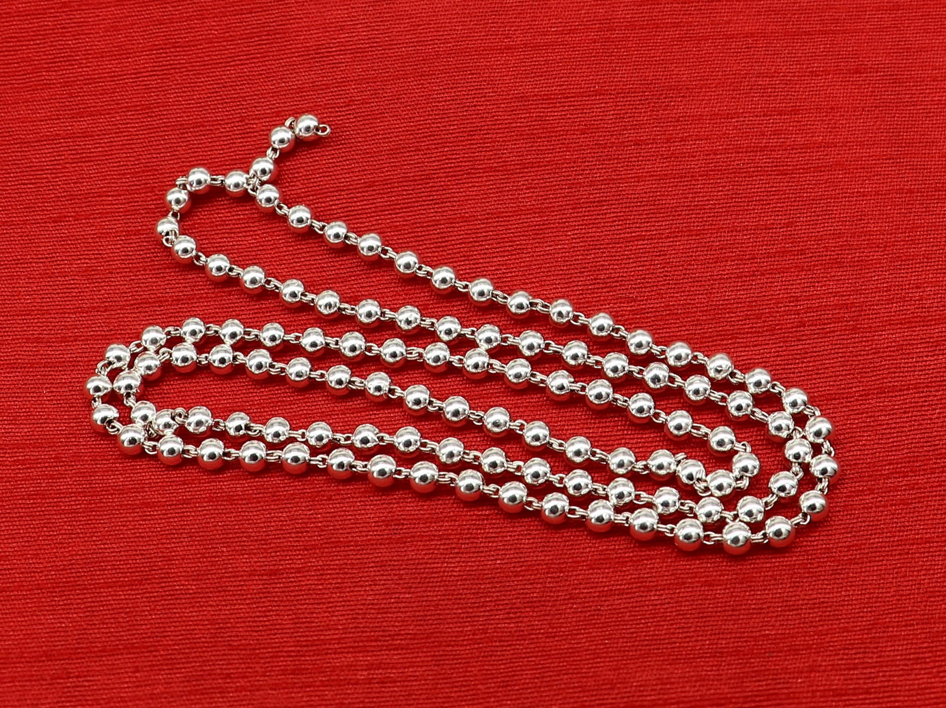 925 sterling silver stunning plain solid beads chain japp mala 108 beads japp chain 26 inches long unisex necklace stylish jewelry ch111 - TRIBAL ORNAMENTS