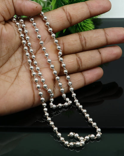 925 sterling silver japp mala with 108 plain solid beads, unisex 26-inch chain, stylish jewelry by TRIBAL ORNAMENTS.