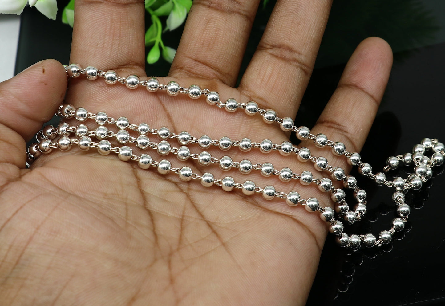 925 sterling silver stunning plain solid beads chain japp mala 108 beads japp chain 26 inches long unisex necklace stylish jewelry ch111 - TRIBAL ORNAMENTS