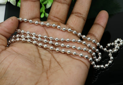 925 sterling silver japp mala necklace with 108 plain beads, 26 inches long, unisex stylish jewelry by Tribal Ornaments.