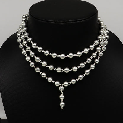 925 sterling silver japp mala necklace with 108 solid beads, 39 inches long, unisex stylish jewelry by Tribal Ornaments