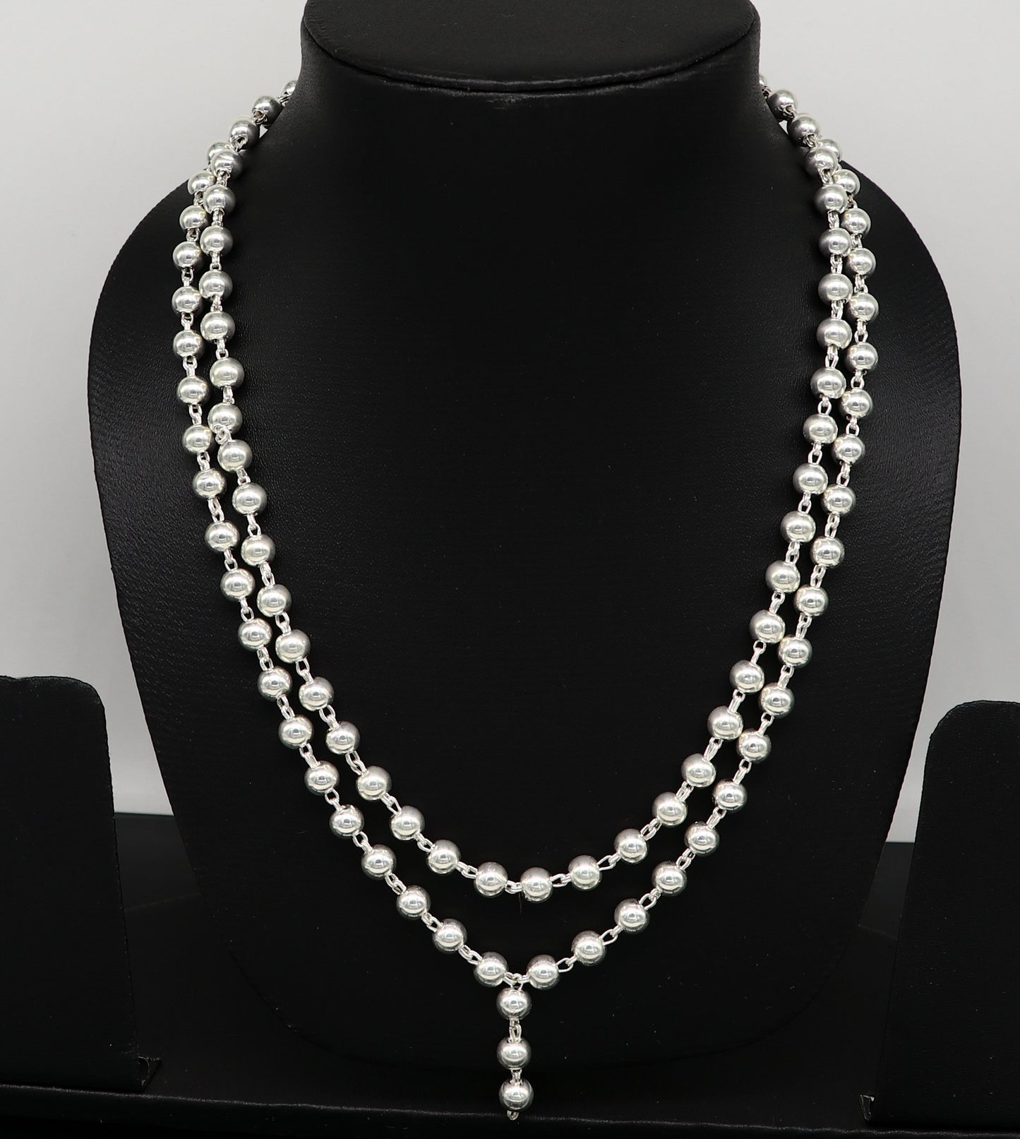 925 sterling silver stunning plain solid beads chain japp mala 108 beads japp chain 39 inches long unisex necklace stylish jewelry ch110 - TRIBAL ORNAMENTS