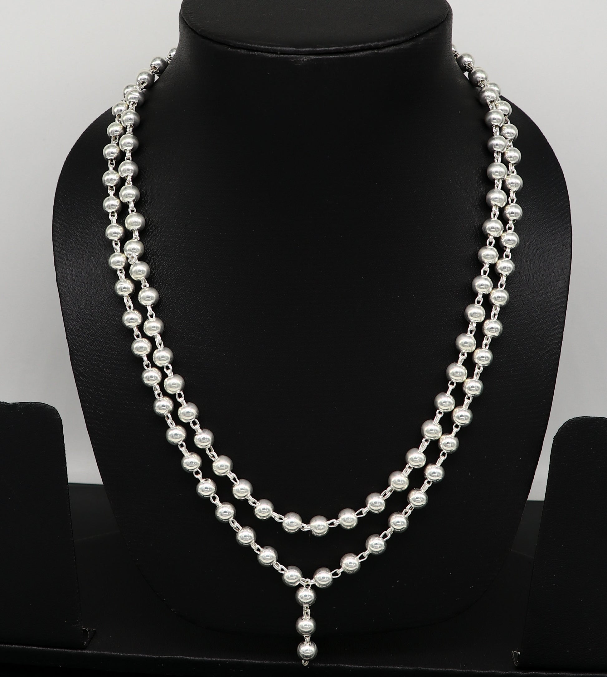 925 sterling silver stunning plain solid beads chain japp mala 108 beads japp chain 39 inches long unisex necklace stylish jewelry ch110 - TRIBAL ORNAMENTS