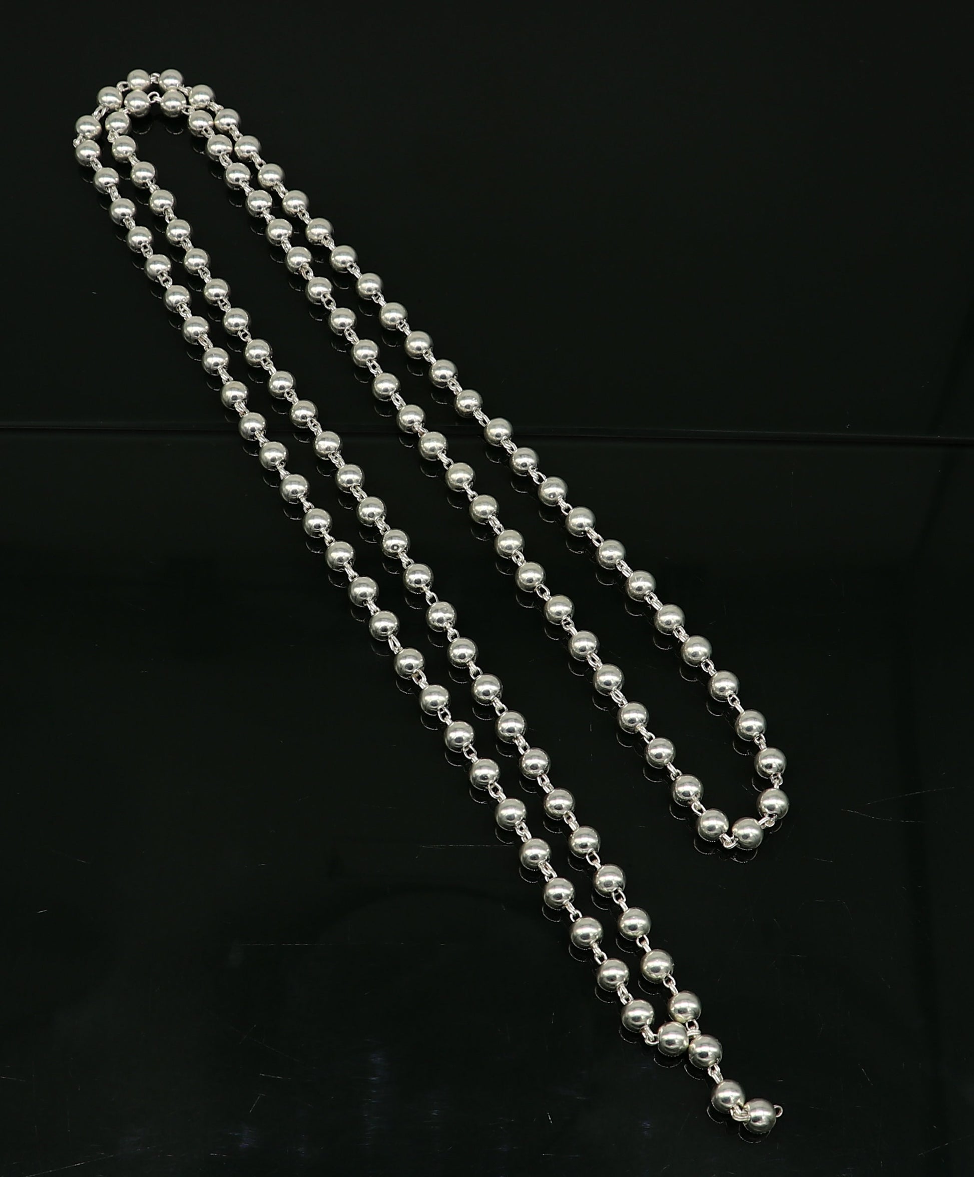 925 sterling silver stunning plain solid beads chain japp mala 108 beads japp chain 39 inches long unisex necklace stylish jewelry ch110 - TRIBAL ORNAMENTS