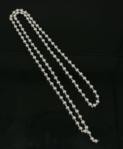 925 sterling silver japp mala necklace with 108 plain beads, 39 inches long, unisex stylish jewelry by TRIBAL ORNAMENTS.
