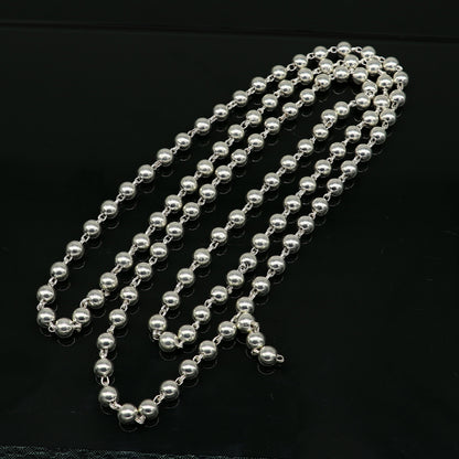 925 sterling silver japp mala necklace with 108 plain solid beads, 39 inches long, unisex stylish jewelry by Tribal Ornaments.