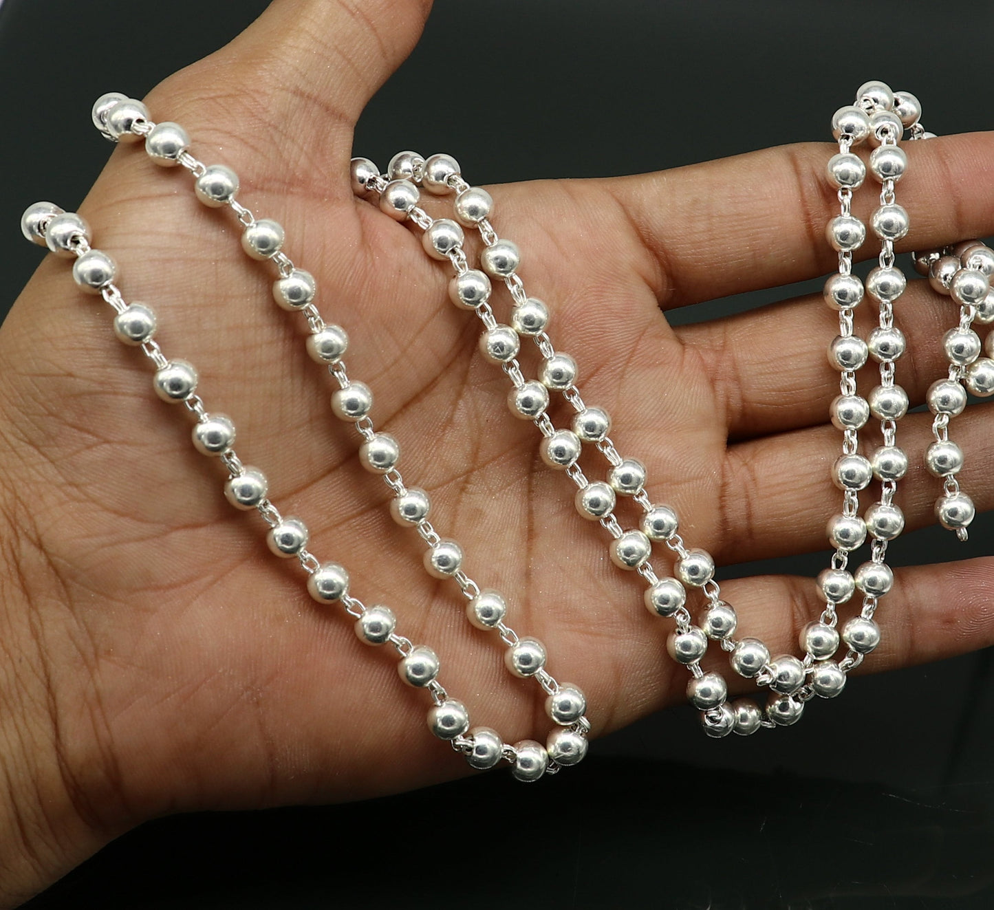 925 sterling silver stunning plain solid beads chain japp mala 108 beads japp chain 39 inches long unisex necklace stylish jewelry ch110 - TRIBAL ORNAMENTS