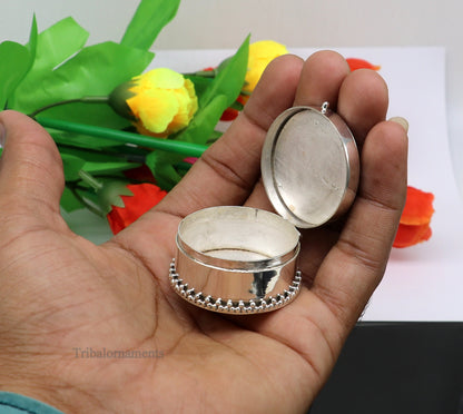 925 sterling silver Stunning Rava work design turquoise stone trinket box, Sindoor box, brides gift collection silver stunning box stb222 - TRIBAL ORNAMENTS