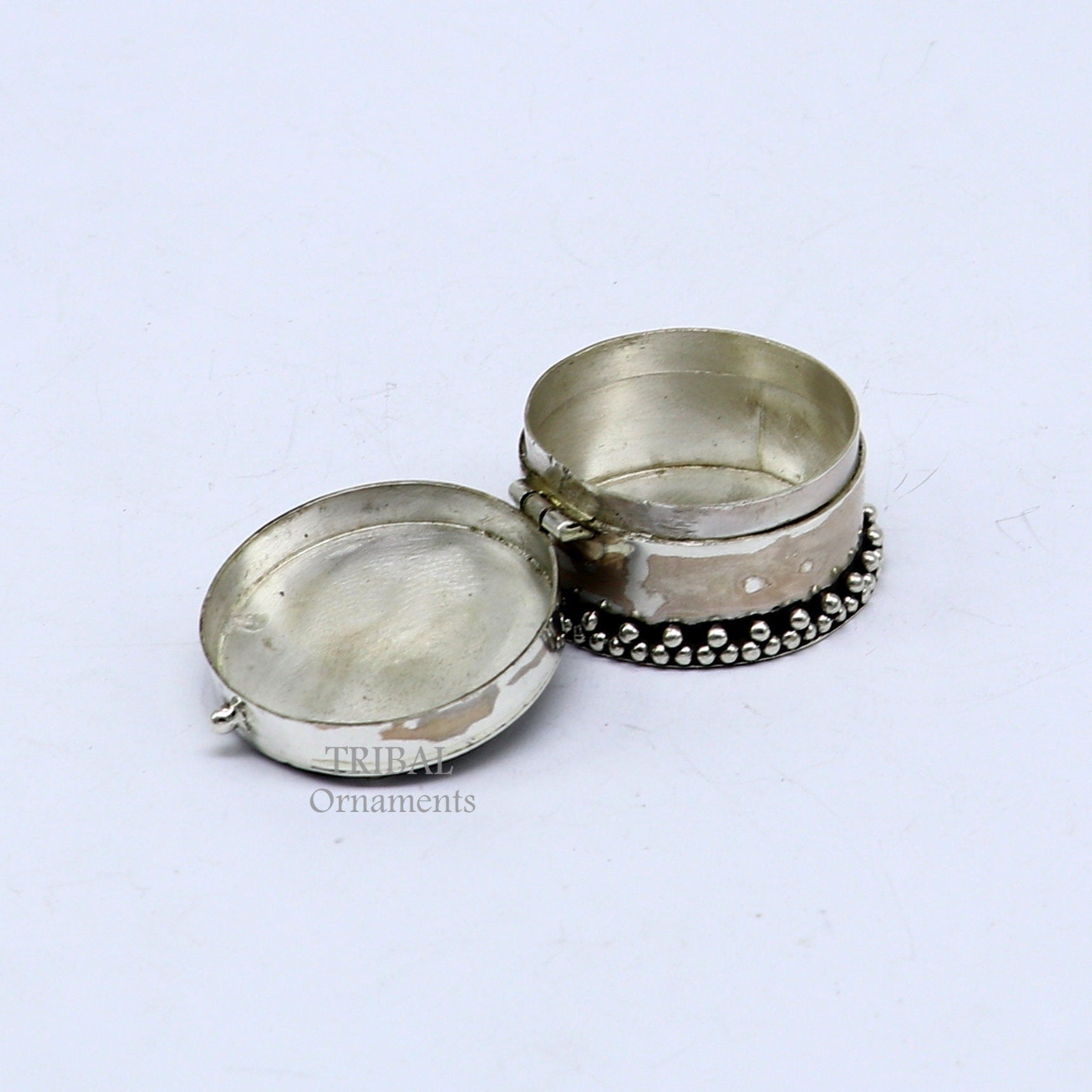 925 sterling silver Stunning stone work design cz stone trinket box, kajal eyeliner box, Sindur box brides gift silver box stb745 - TRIBAL ORNAMENTS