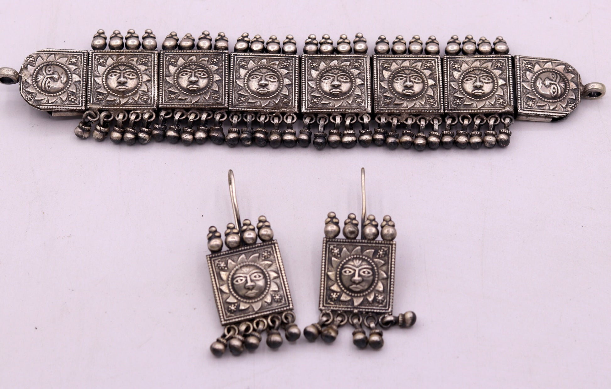 Sterling silver tribal choker necklace with traditional cultural design, featuring ethnic tribal jewelry details, perfect for weddings.