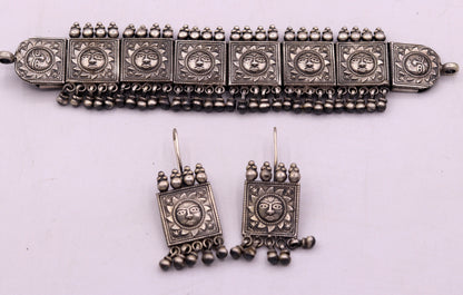 Sterling silver tribal choker necklace with traditional cultural design, featuring ethnic tribal jewelry details, perfect for weddings.